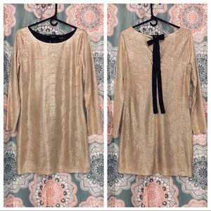 Sz L Allen B. long sleeve gold shimmer dress